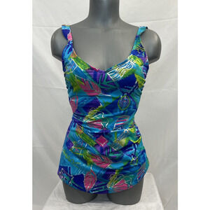 Vintage Sandcastle Neon Mod Swimsuit Size 10 Leaves Skirt FS Benefits Charity